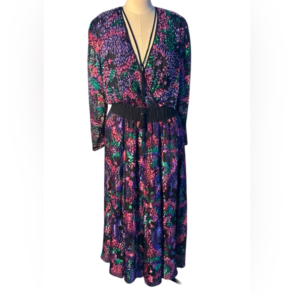 80’s Diane Freis beaded velvet burnout maxi dress